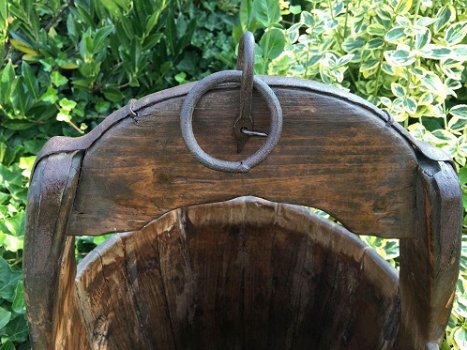 1 houten emmer, rond met ophangring-emmer-bloembak - 2