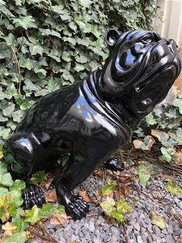 Bulldog Engels model, polystein-zwart zittend-bulldog - 1
