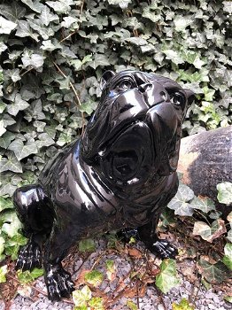 Bulldog Engels model, polystein-zwart zittend-bulldog - 3