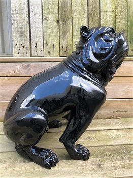 Bulldog Engels model, polystein-zwart zittend-bulldog - 4