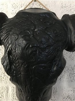 Indian stierenschedel zwart kleur-zwarte horens-schedel - 3
