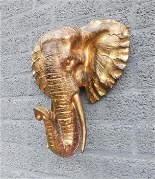 Mooie zwart-goud olifantenkop wandornament-olifant - 1