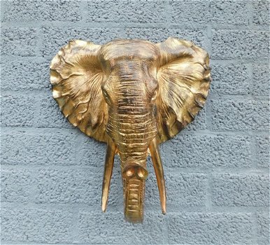 Mooie zwart-goud olifantenkop wandornament-olifant - 4