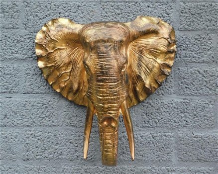 Mooie zwart-goud olifantenkop wandornament-olifant - 0