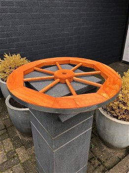 Prachtig mooi rusticaal houten wagenwiel-tuin deco-wiel - 6