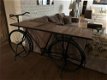 Prachtige sidetable-fiets-metaal-houten tafelblad-tafel - 4 - Thumbnail