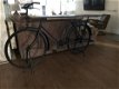 Prachtige sidetable-fiets-metaal-houten tafelblad-tafel - 5 - Thumbnail