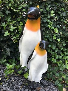 Set Pinguin beelden in kleur, polystein-pinguin-tuin-deco