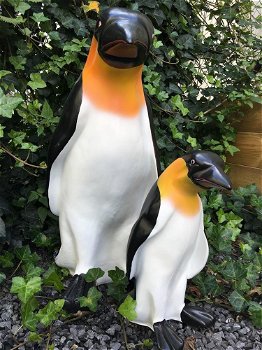 Set Pinguin beelden in kleur, polystein-pinguin-tuin-deco - 1