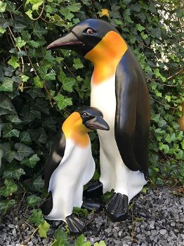 Set Pinguin beelden in kleur, polystein-pinguin-tuin-deco - 5