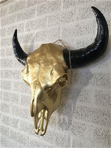 Stierenschedel goudkleur zwarte horens-stier-schedel