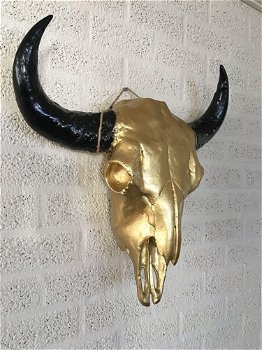Stierenschedel goudkleur zwarte horens-stier-schedel - 5