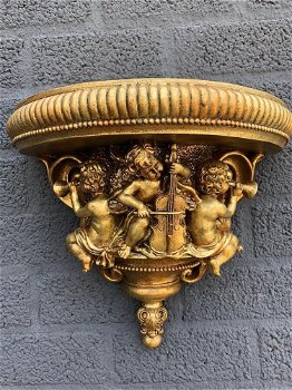 Wandornament-console, polystone, engel-muziek-gold - 0