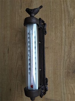 Gietijzeren frame + vogel-glazen thermometer-glas - 5