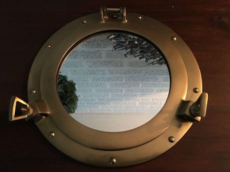 Messing scheepsraamspiegel -klapbaar-raam-spiegel- - 2