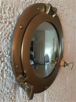 Messing scheepsraamspiegel -klapbaar-raam-spiegel- - 6