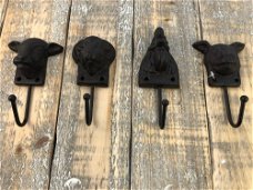 Set van 4 gietijzeren kapstokhaken boerderij diere-bruin