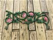 Wand kapstok, gietijzer groen met rozen rood- haken - 0 - Thumbnail