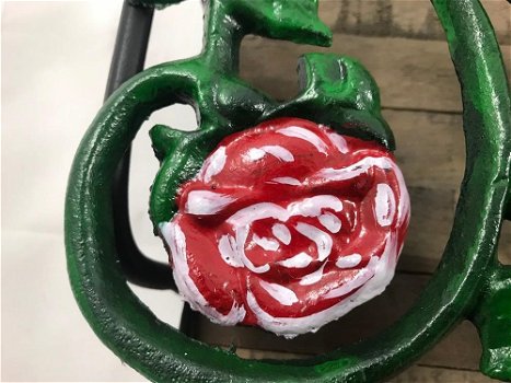 Wand kapstok, gietijzer groen met rozen rood- haken - 6