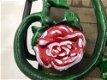 Wand kapstok, gietijzer groen met rozen rood- haken - 6 - Thumbnail