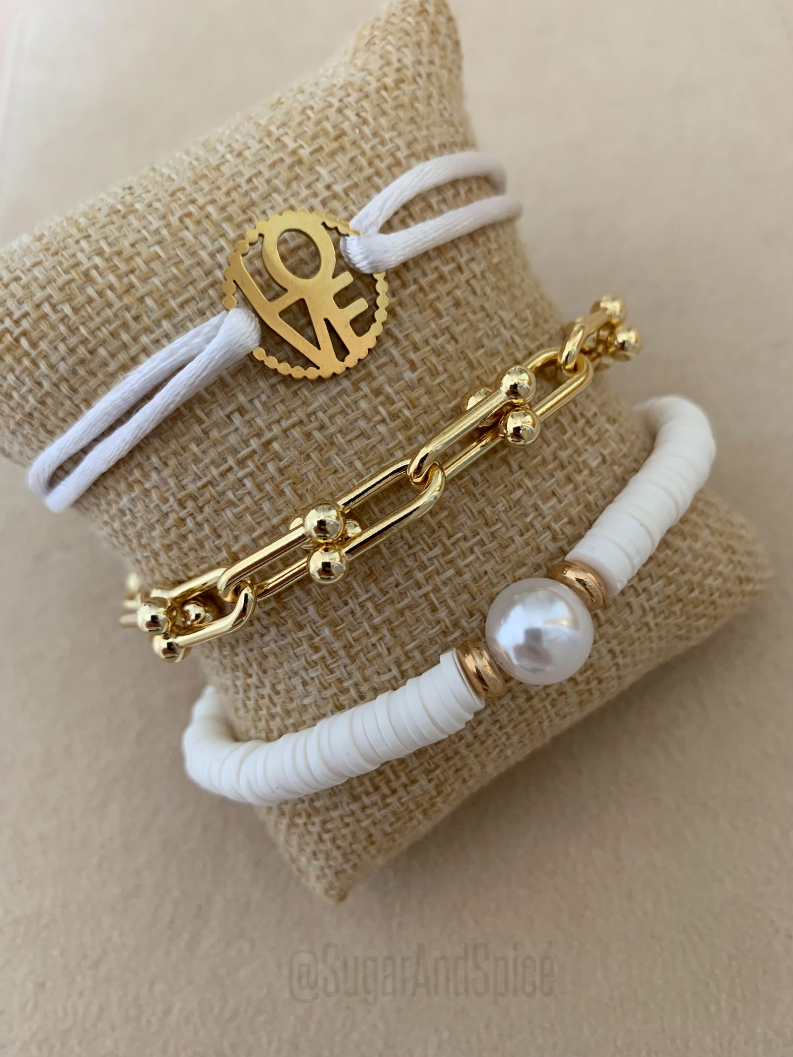 Witte kralen armband met parel ibiza mix match wit goud - Afbeelding 2