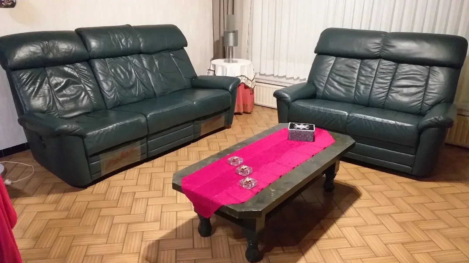 Leren salon petrol kleur met 2 relaxen, 3-zit en 2-zit - nr. 1