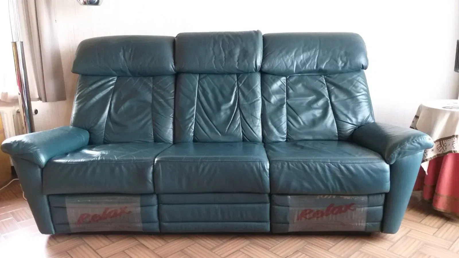 Leren salon petrol kleur met 2 relaxen, 3-zit en 2-zit - Afbeelding 2