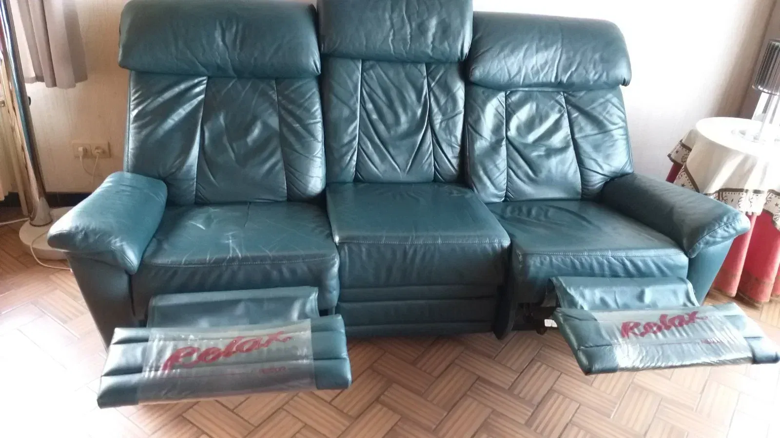 Leren salon petrol kleur met 2 relaxen, 3-zit en 2-zit - Afbeelding 3