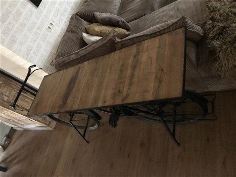 Prachtige fiets metaal met houten tafelblad-tafel-deco - 3