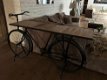 Prachtige fiets metaal met houten tafelblad-tafel-deco - 4 - Thumbnail