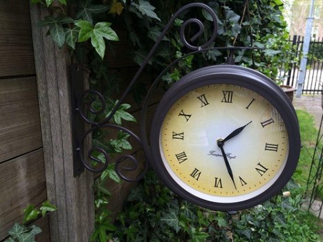 Tuin klok, tijd en temperatuur,zware metalen klok-klok - 0