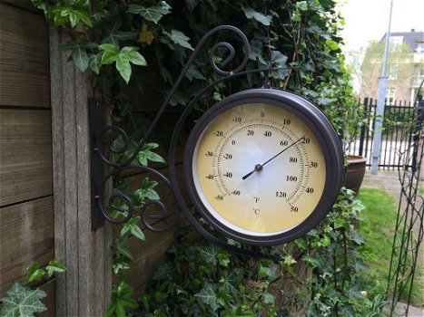 Tuin klok, tijd en temperatuur,zware metalen klok-klok - 1