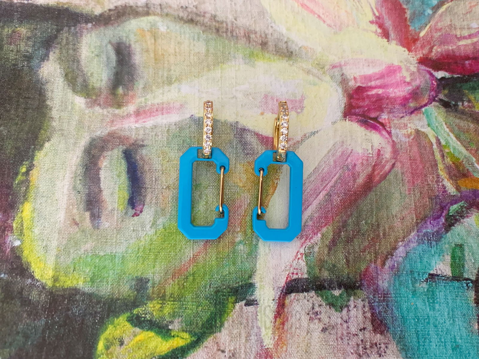 Haak oorbellen vierhoekig dans blauw met strass ibiza mix - Afbeelding 2