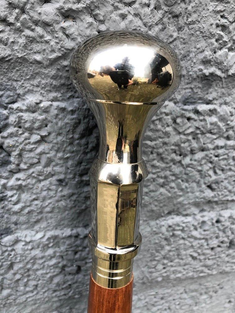 Wandelstok met hand gesneden steel, nikkelen fraaie greep. - Afbeelding 5