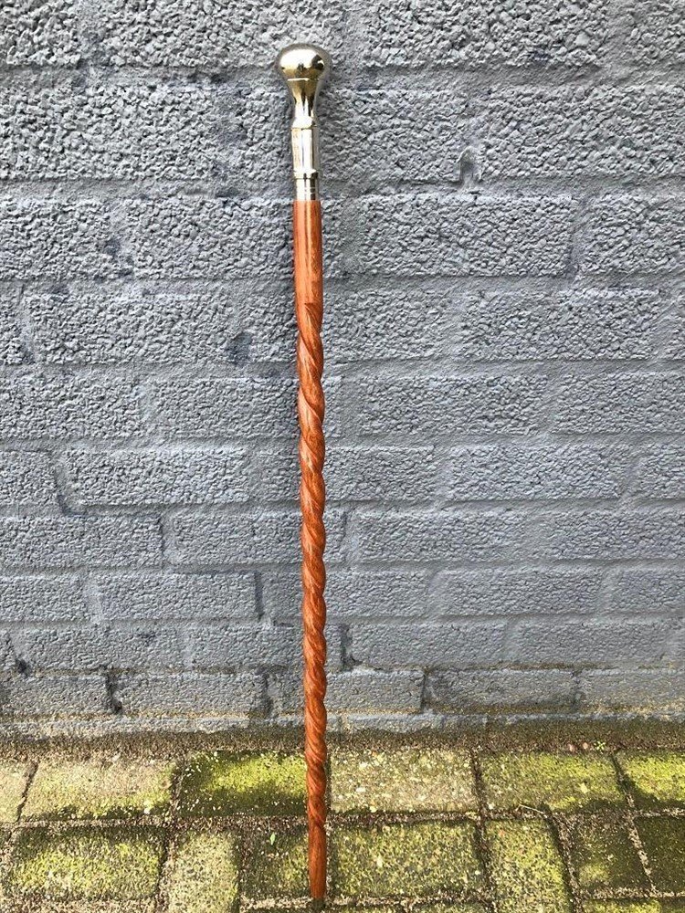 Wandelstok met hand gesneden steel, nikkelen fraaie greep. - Afbeelding 7
