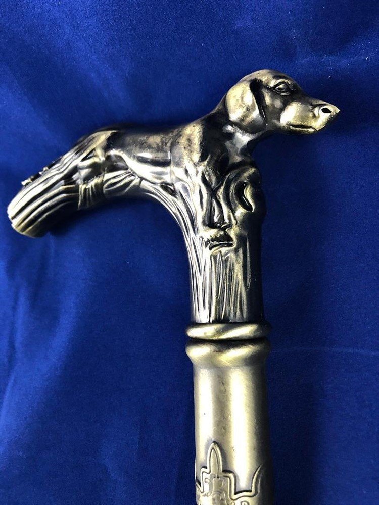 Wandelstok aluminium steel met messing hond handvat. - Afbeelding 4