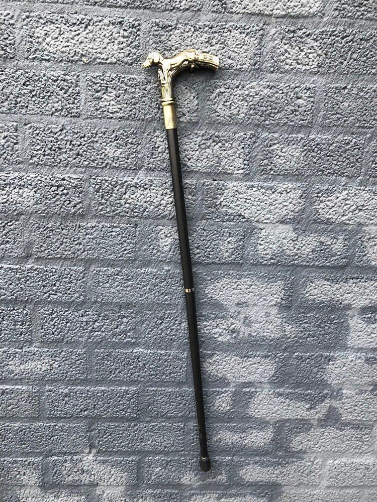 Wandelstok aluminium steel met messing hond handvat. - Afbeelding 6