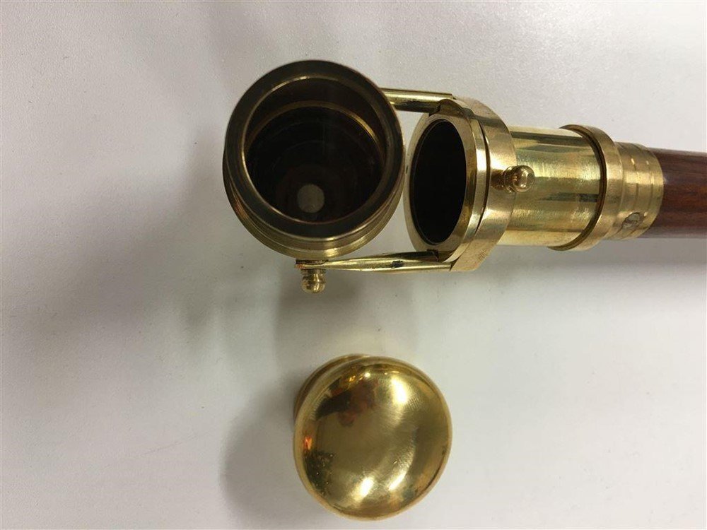 Wandelstok met verrekijker in de handgreep, messing - Afbeelding 3