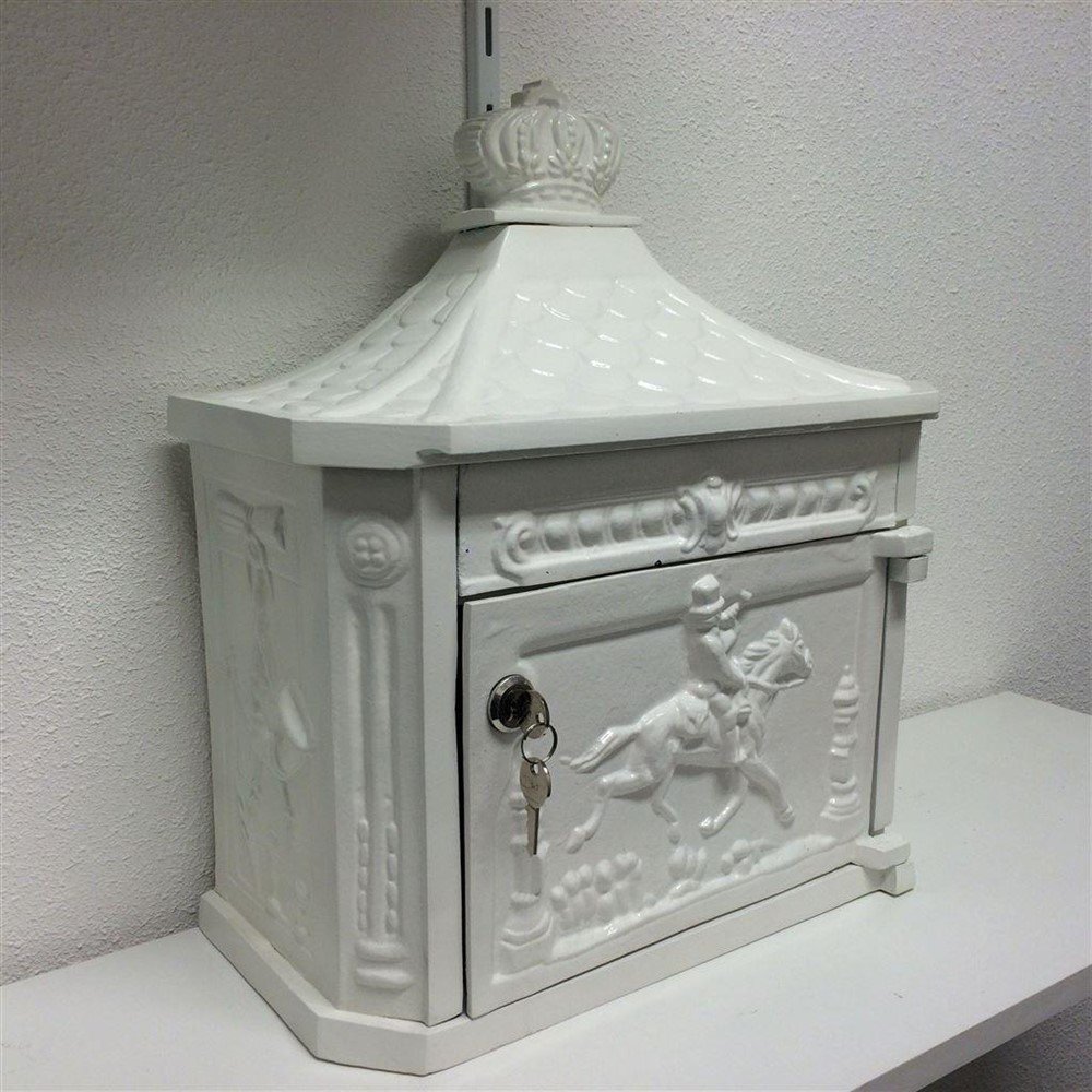 Wand brievenbus vervaardigd uit gegoten aluminium wit - Afbeelding 2