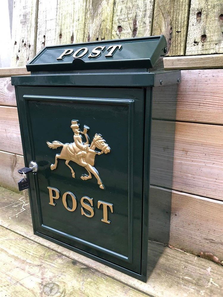 Postbus groen aluminium, met messing logo-post - Afbeelding 3