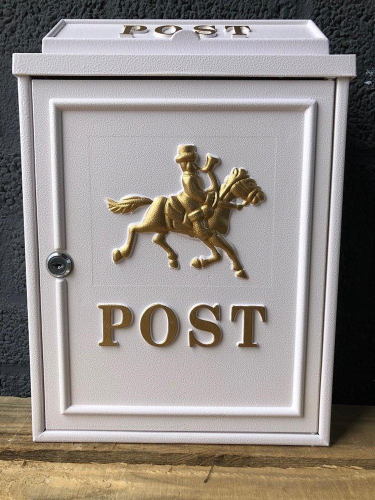Postbus wit, aluminium, met messing logo en letters POST. - nr. 1