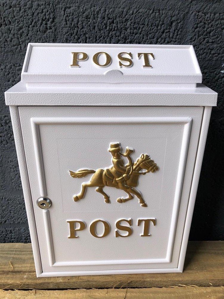 Postbus wit, aluminium, met messing logo en letters POST. - Afbeelding 8