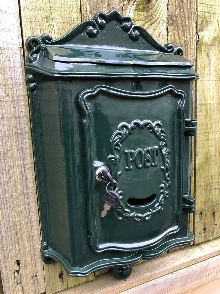 Brievenbus, aluminium-kleur groen en letters POST, fraai - Afbeelding 2