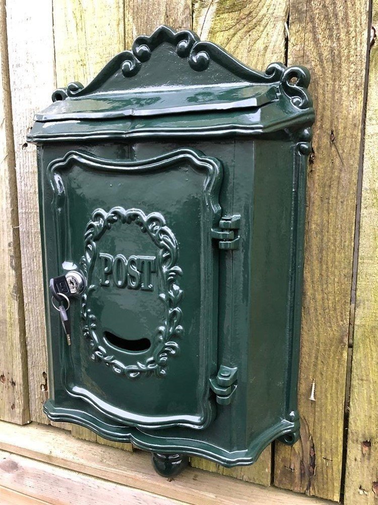 Brievenbus, aluminium-kleur groen en letters POST, fraai - Afbeelding 3