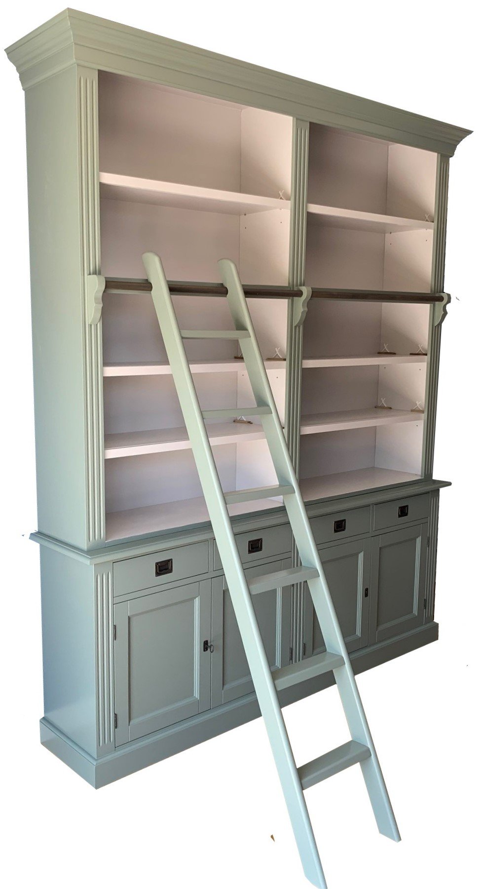 Boekenkast Engels groen met trap Kesteren 200 x 240cm - nr. 1
