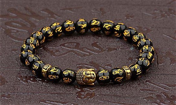 Mantra-kralen armband met goudkleurige Boeddha-kraal - 0