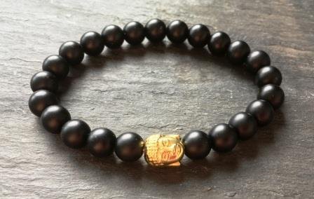 Armband van matte Onyx met Boeddha-kraal - 0