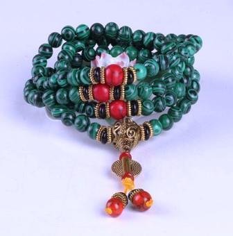 Fraai versierde mala armband van Malachiet - nr. 1