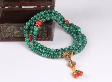 Fraai versierde mala armband van Malachiet - Afbeelding 4