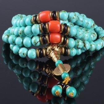 Fraai versierde mala armband van Malachiet - Afbeelding 5